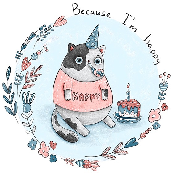 Открытка - Кот, I'm happy №2284